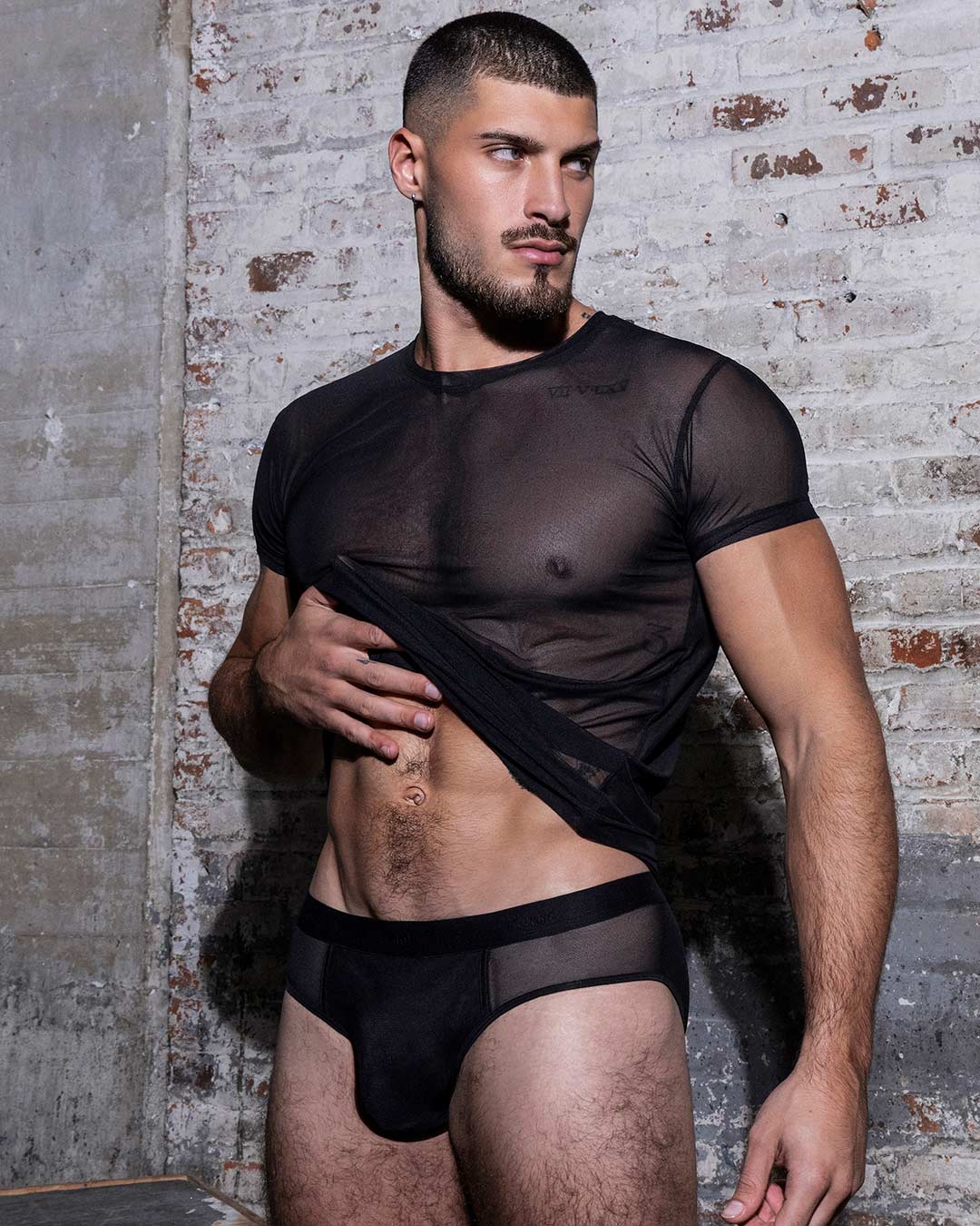 Sheer Crew Neck T-Shirt Black - Image 4